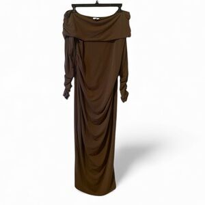 ASOS Off The Shoulder Ruffled Midi Brown Dress